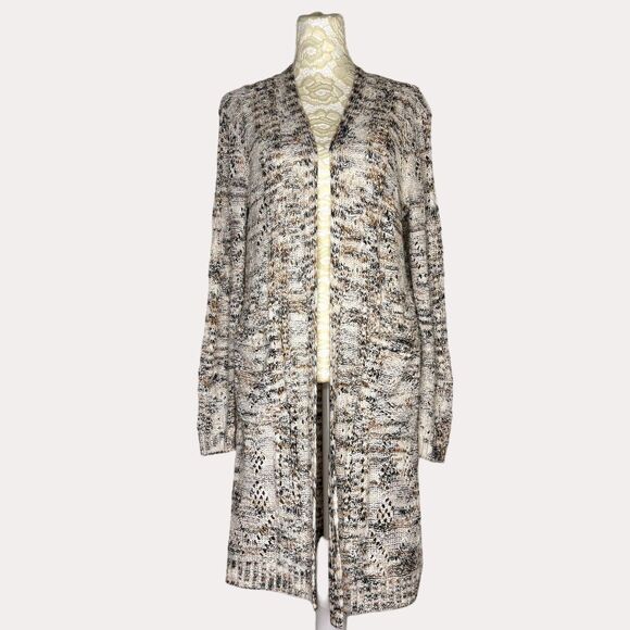 Knox Rose Long Cardigan Sweater Open Front Marled Beige M bv - Picture 1 of 8